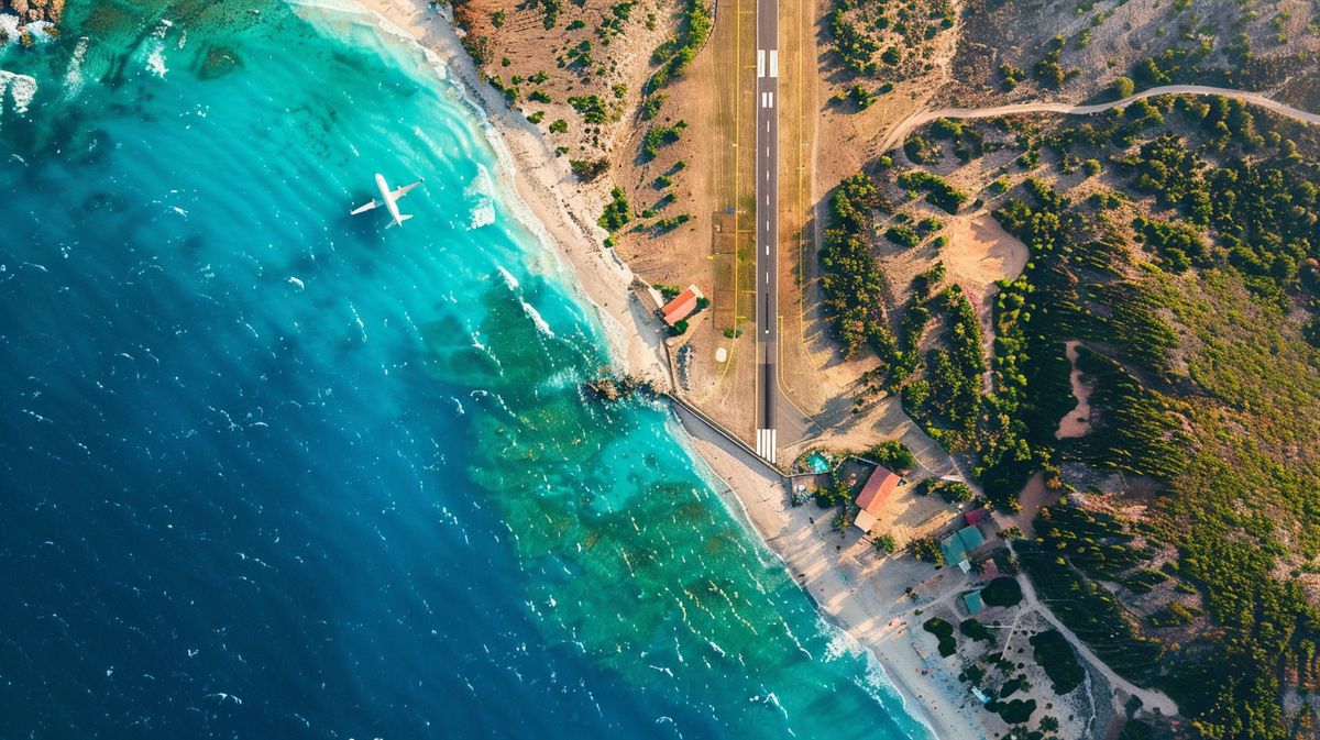 Blick auf den wunderschönen Strand in der Nähe von Ksamil Flughafen mit kristallklarem Wasser und sonnigem Himmel