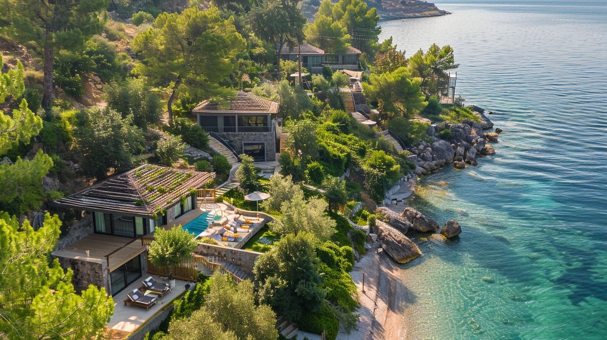 Blick auf das Poda Boutique Hotel Ksamil mit malerischer Poolansicht und entspannenden Gästen