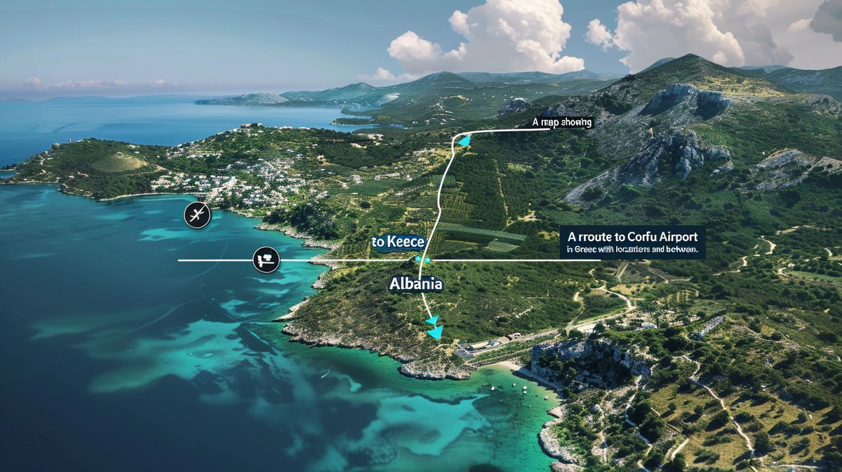 Blick auf die Straße während der Fahrt vom Korfu Flughafen nach Ksamil mit malerischer Landschaft im Hintergrund