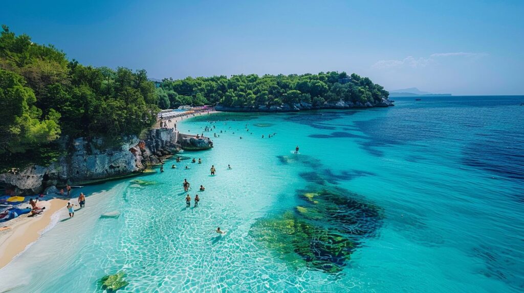 Sonnenuntergang am Strand von Ksamil während der besten Jahreszeit für Ksamil Urlaub