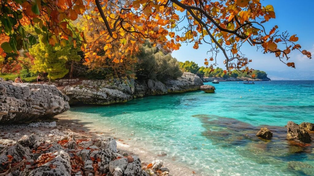 Sonniger Herbsttag in Ksamil, perfektes Ksamil Wetter Oktober für Strandbesuche